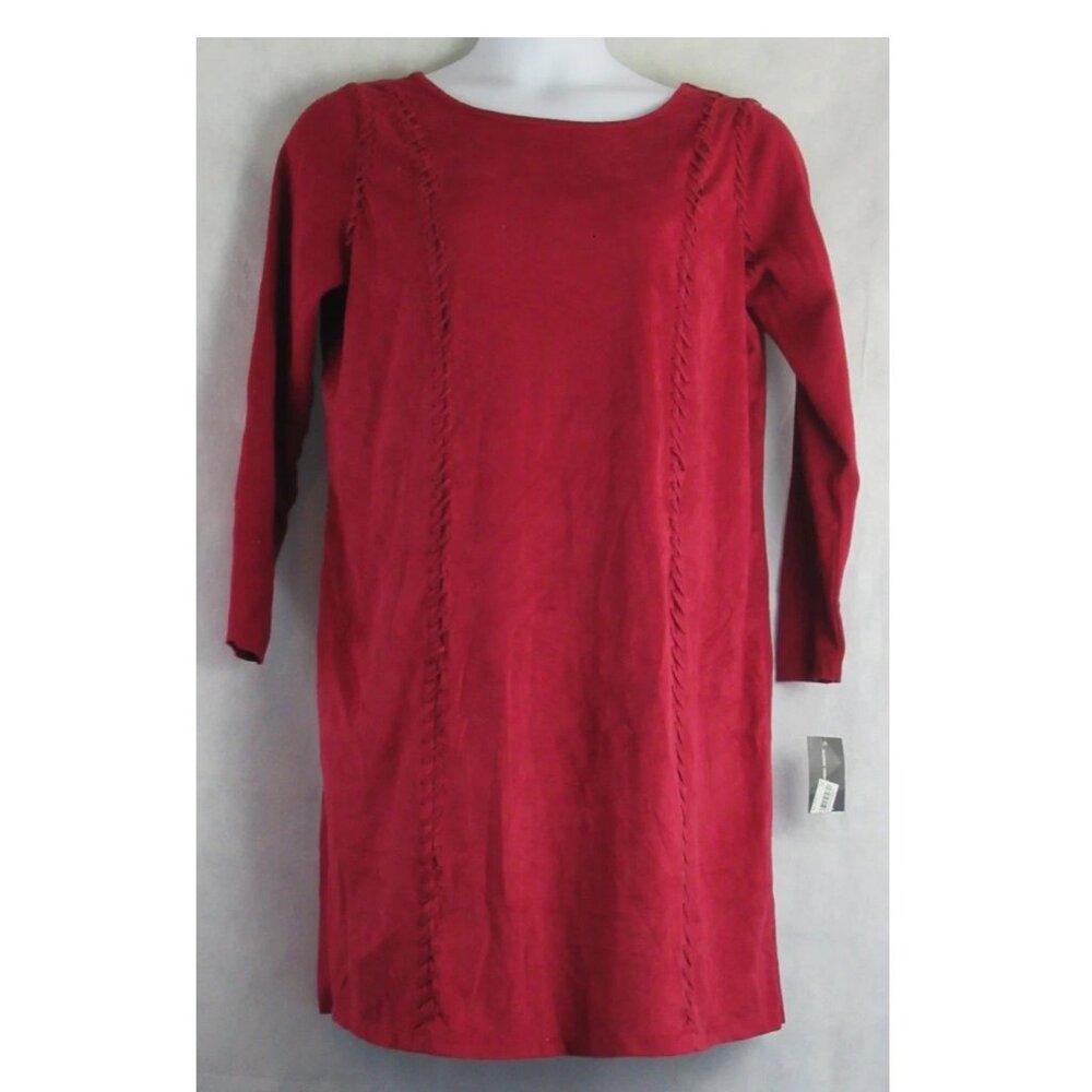 INC Women's Plus Size Boho Mixed Media Sheath Dress, Glazed Berry Red, 0X